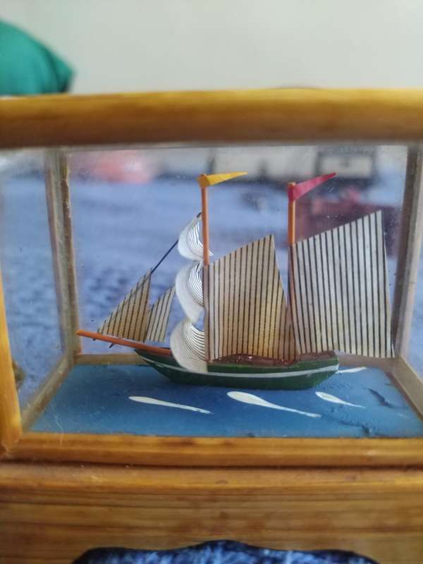 4x Bamboo and glass enclosed Sail boats Decor