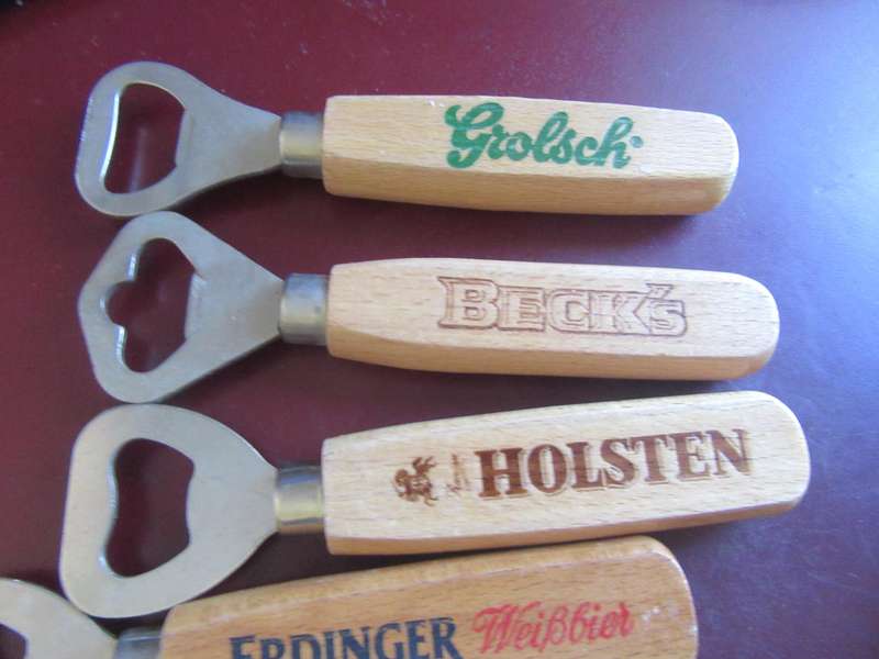 4 VARIOUS BOTTLE OPENERS WITH WOODEN HANDLES - BID PER ITEM - MD