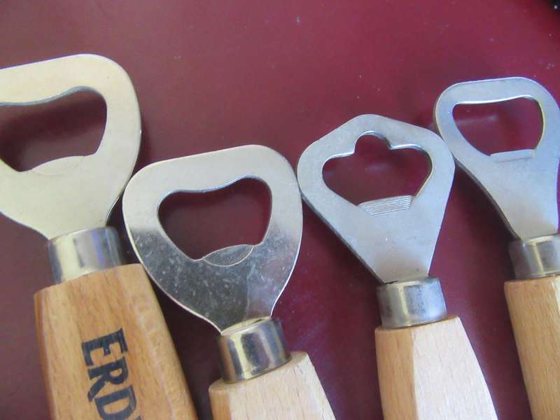 4 VARIOUS BOTTLE OPENERS WITH WOODEN HANDLES - BID PER ITEM - MD