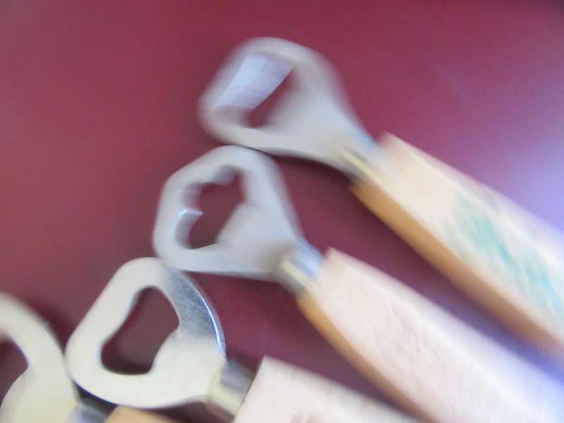 4 VARIOUS BOTTLE OPENERS WITH WOODEN HANDLES - BID PER ITEM - MD