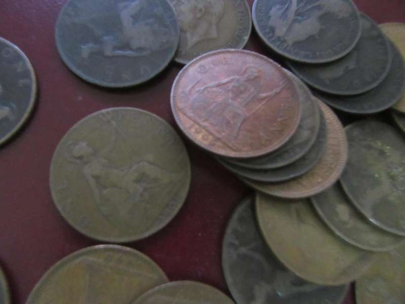UK 34 old pennies various years as per scan bid per coin lot24