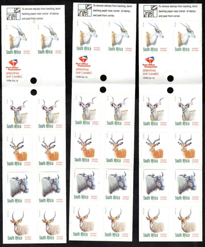 RSA 1998 (X3) BIG 5 ANIMAL BOOKLETS NO 34 SELF-ADHESIVE. CC1087. TOTAL CV R510.