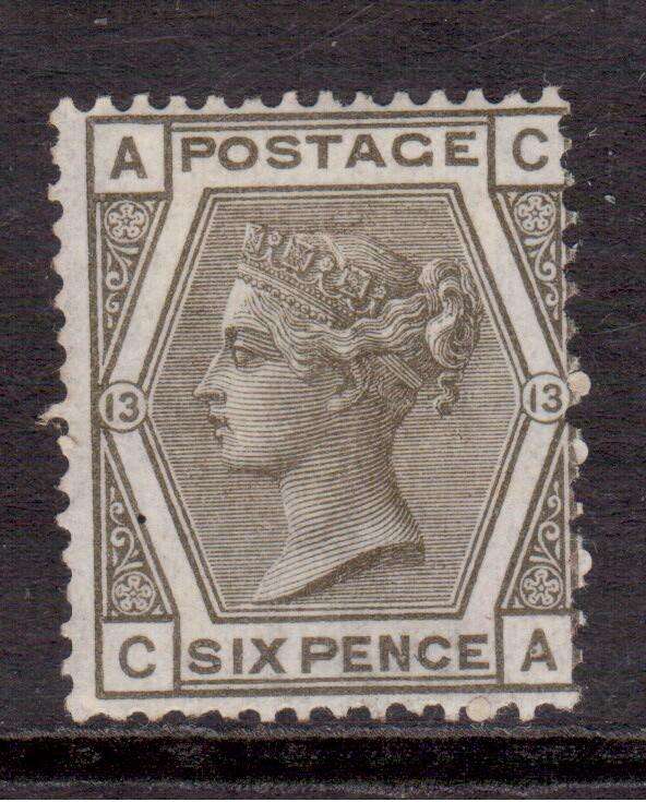 GB QVIC 1873 - 1880 - 6D GREY PLATE 13 - FINRE MINT - FULL GUM SG 147 - CV R12017