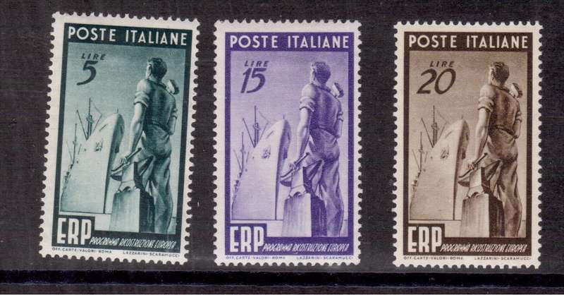 Italy - 1949- E.R.P. Aid - Scarce Fine Mint Set of 3 to 20L - SG 727 - 729 - CV R4350