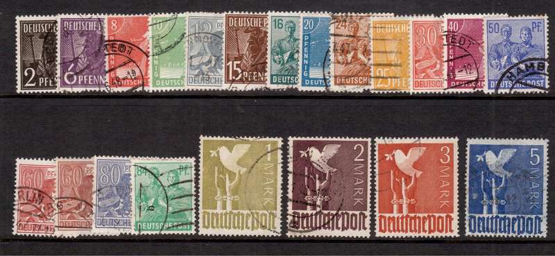 Germany - Allied Occupation - 1947 - Set of 21 to 5 Mark Doves of Peace - FU - SG 928-948 - CV R3846