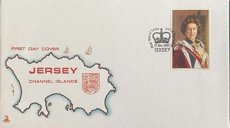 GB - Jersey 1983 QEII £5 Def First Day Cover Island Map