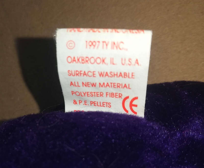 Collectable Princess Diana TY Beanie Original Baby. Purple Bear. Rare and Retired! P. E. Pellets.
