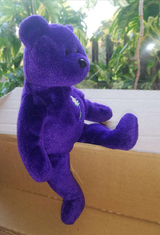 Collectable Princess Diana TY Beanie Original Baby. Purple Bear. Rare and Retired! P. E. Pellets.