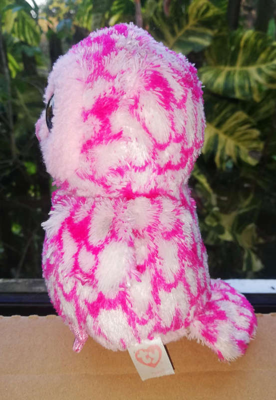 TY 2013 Plush Toy. Ty Beanie Boos - PINKY the Pink Owl Glitter Eyes! 16cm.