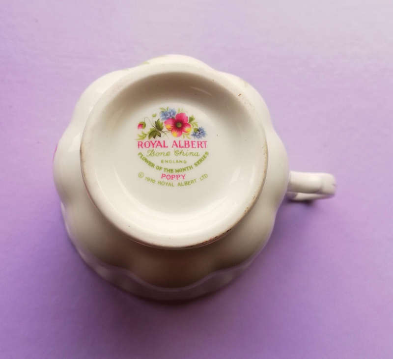August Pink Poppy Cup And Saucer Royal Albert Flower Of The Month 1970s.  Royal Albert China.