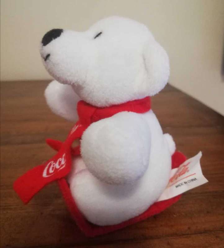Collectable Coca-Cola Teddy Bear with Red Scarf and a Snowboard. 13cm.