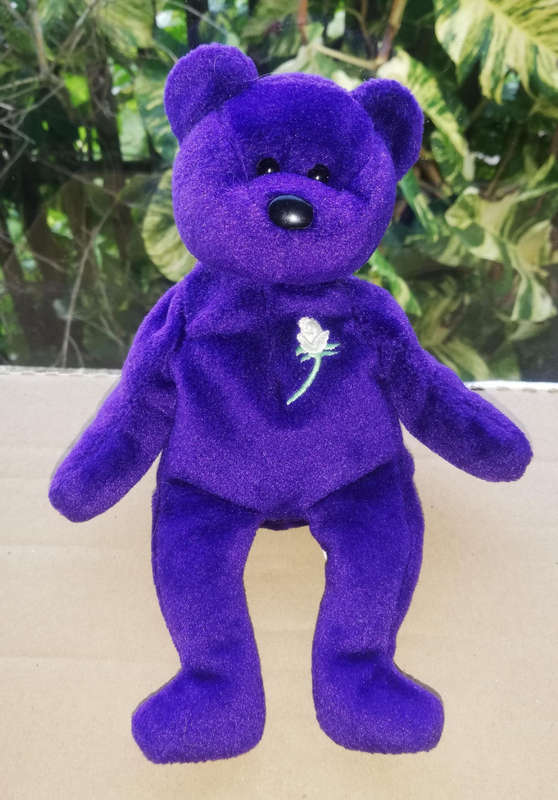 Collectable Princess Diana TY Beanie Original Baby. Purple Bear. Rare and Retired! P. E. Pellets.