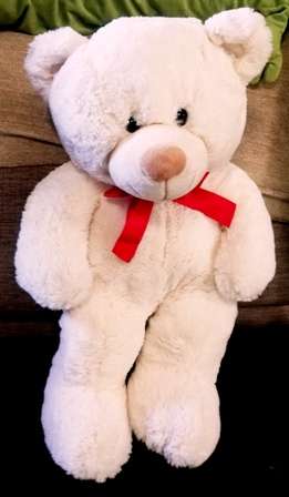A beautiful, floppy, white Bear named Snowy. 60cm. Great price!