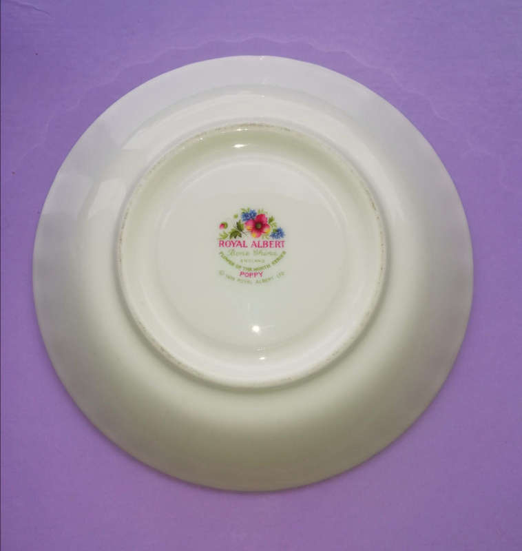 August Pink Poppy Cup And Saucer Royal Albert Flower Of The Month 1970s.  Royal Albert China.