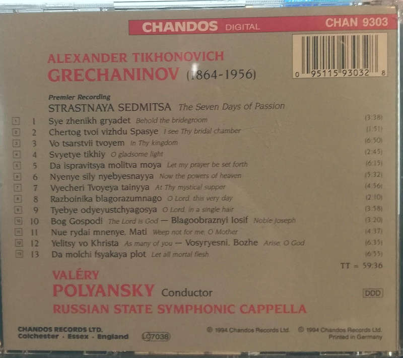Alexander Grechaninov, Russian State Symphonic Cappella, Valéry Polyansky. 7 Days of Passion. CD.