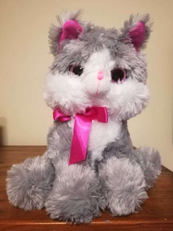Missy the Grey and White Cat with Glitter Eyes. 30cm.