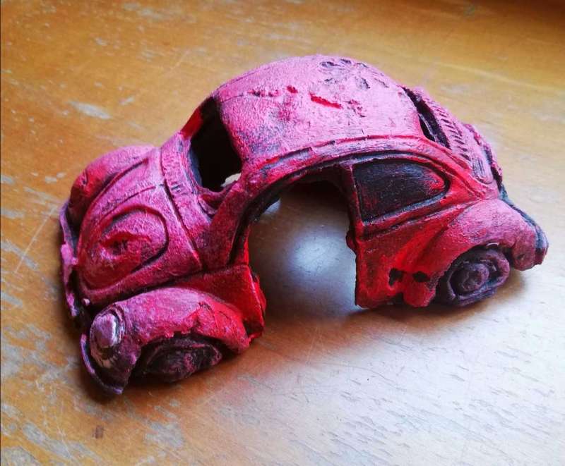 An Unusual Rare Red VW Beetle paperweight OR a fish tank ornament. 18cm.