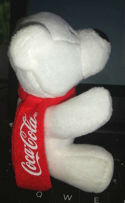 Collectable Smiling Coca-Cola Teddy Bear with Red Coca-Cola Scarf. 11cm.