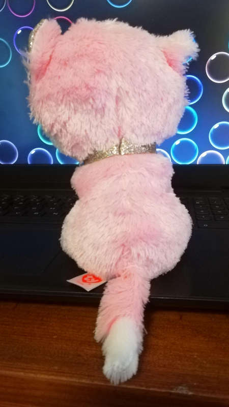 Fiona the TY Silk Pink Cat. Plush Beanie Boo. 15cm.