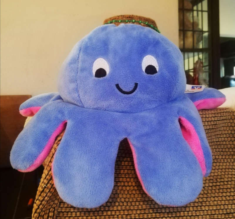 Reversable Plushie. Octopus Blue and Pink Happy/Sad Face. 30cm.