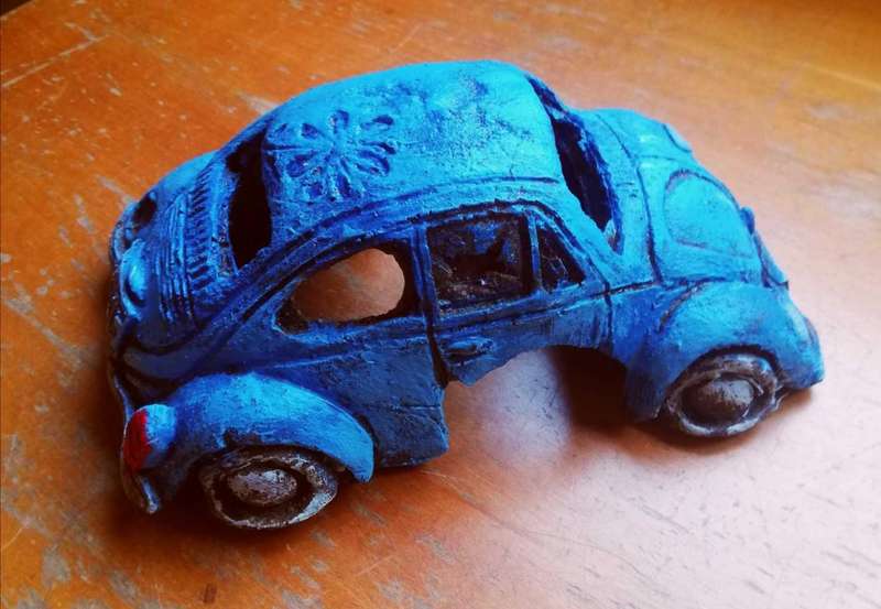 An Unusual Rare Blue VW Beetle paperweight OR a fish tank ornament. 18cm.