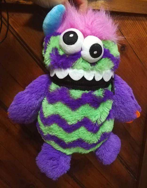Purple & Green Colour Worry Monster Plush Soft Toy - Loves Eating Your Worries! 30cm.