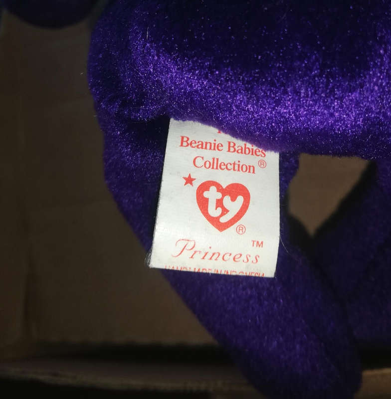 Collectable Princess Diana TY Beanie Original Baby. Purple Bear. Rare and Retired! P. E. Pellets.