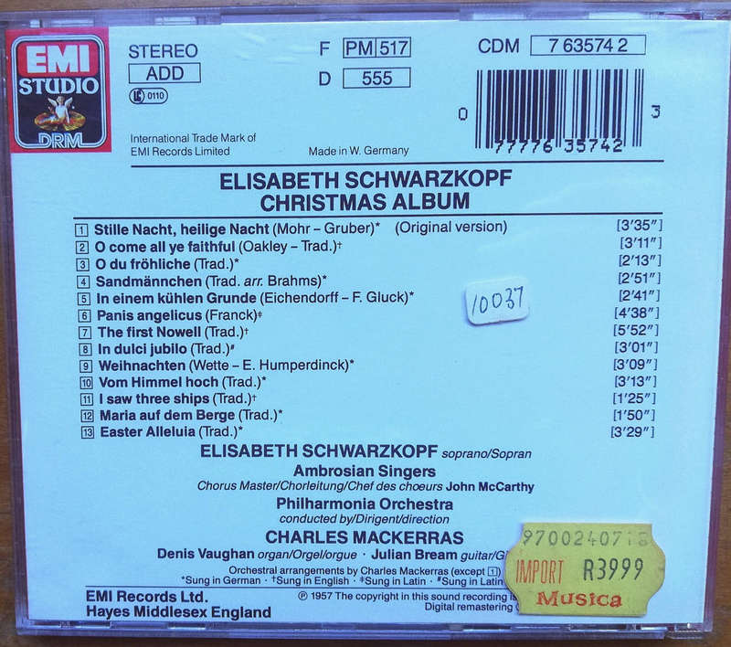 The Christmas Album. Chants De Noel Weihnachten. Elisabeth Schwarzkopf. CD.