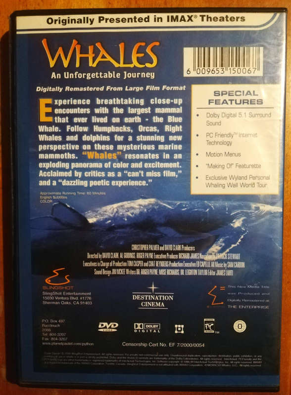 Whales. An Unforgettable Journey. DVD. As Seen In Imax Theaters.