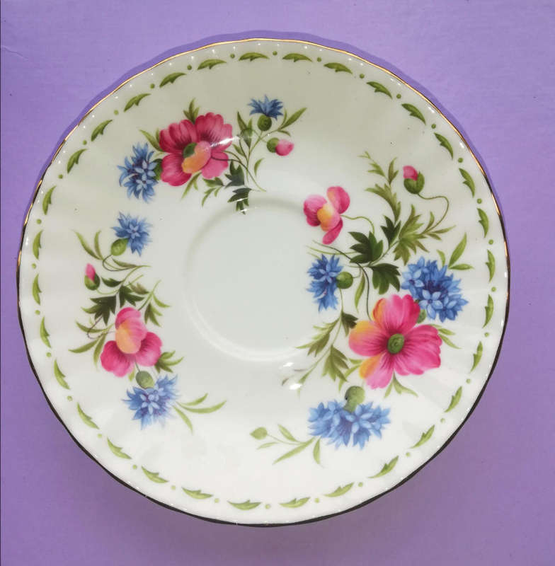 August Pink Poppy Cup And Saucer Royal Albert Flower Of The Month 1970s.  Royal Albert China.
