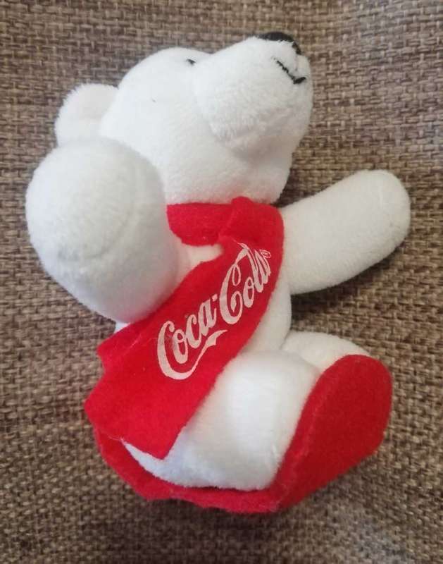 Collectable Coca-Cola Teddy Bear with Red Scarf and a Snowboard. 13cm.