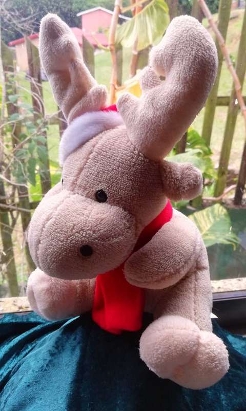 Santa's Little Reindeer with Christmas Hat. Super Soft Plush Toy. 28cm.
