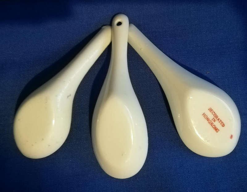 3x Chinese porcelain soup spoons.