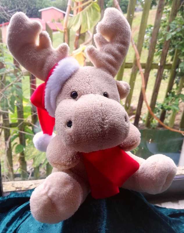 Santa's Little Reindeer with Christmas Hat. Super Soft Plush Toy. 28cm.