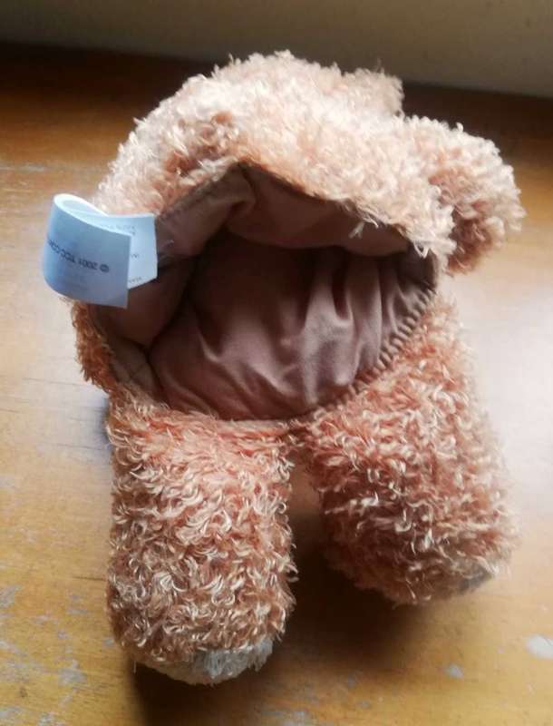 Cuddles the Bear with Blue Velvet Bow Tie. A Gorgeous Hand Puppet. 32cm.