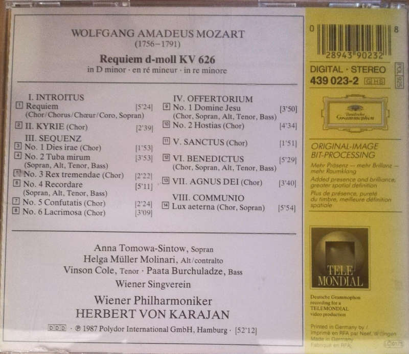 Mozart-Requiem. Wiener Philharmoniker-Herbert von Karajan. CD.