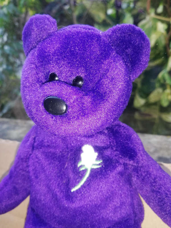 Collectable Princess Diana TY Beanie Original Baby. Purple Bear. Rare and Retired! P. E. Pellets.