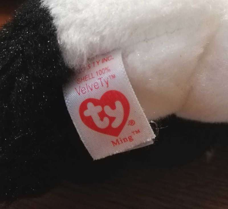 Classic Velvety TY. Ming the Panda Bear. Plush Beanie Boo. 2015. 18cm.