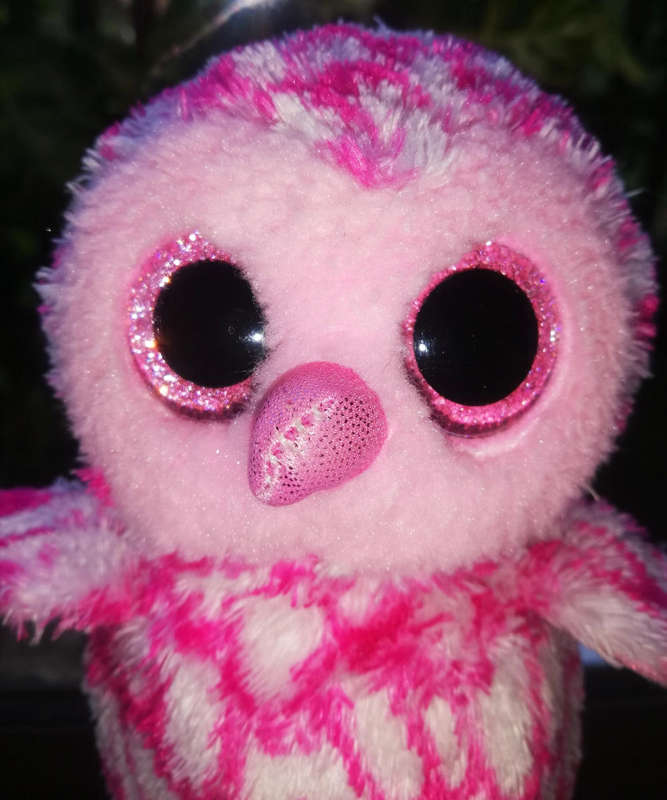 TY 2013 Plush Toy. Ty Beanie Boos - PINKY the Pink Owl Glitter Eyes! 16cm.