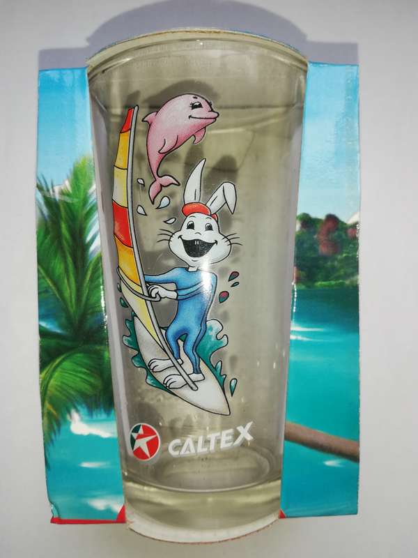 Vintage Caltex Super Summer Collection. White Rabbit And Dana Dolphin Collector's Glass.