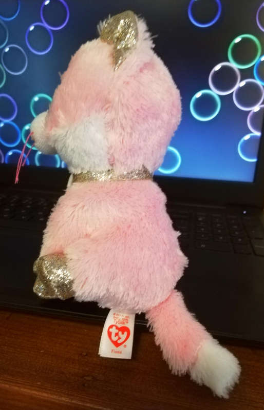 Fiona the TY Silk Pink Cat. Plush Beanie Boo. 15cm.
