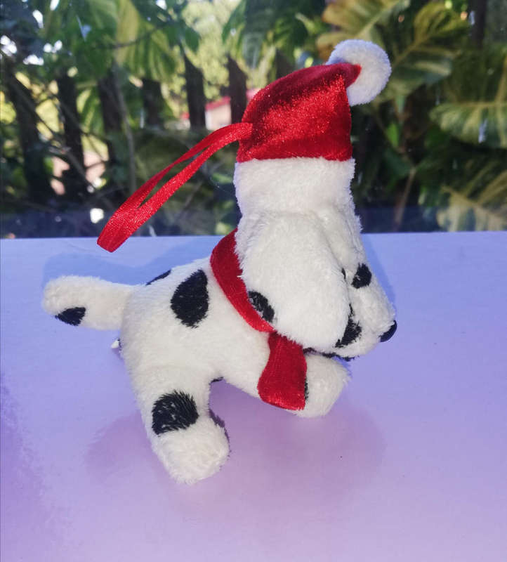 Santa`s little Helper! Christmas Dalmatian Puppy, a soft Hanger toy with a glittery Xmas hat! 9cm.