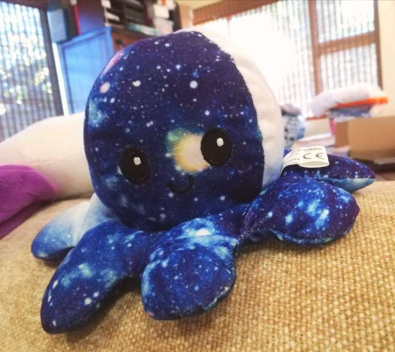 Reversable Plushie. Octopus blue and purple Galaxy Happy/Sad Face. 12cm.