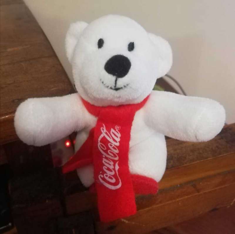 Collectable Coca-Cola Teddy Bear with Red Scarf and a Snowboard. 13cm.