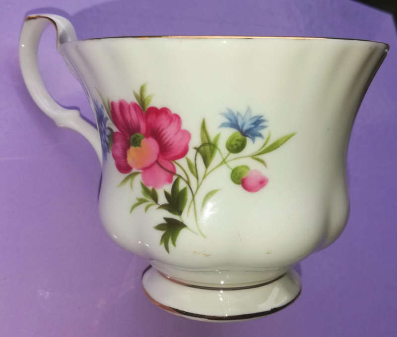 August Pink Poppy Cup And Saucer Royal Albert Flower Of The Month 1970s.  Royal Albert China.