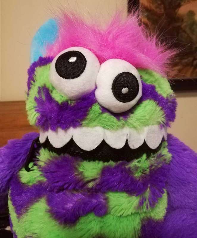 Purple & Green Colour Worry Monster Plush Soft Toy - Loves Eating Your Worries! 30cm.