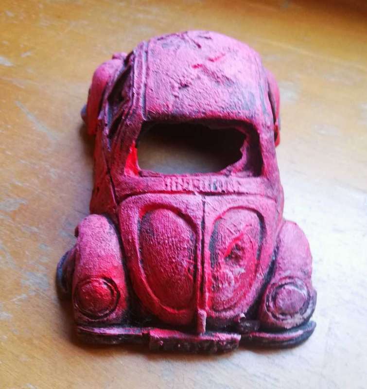 An Unusual Rare Red VW Beetle paperweight OR a fish tank ornament. 18cm.