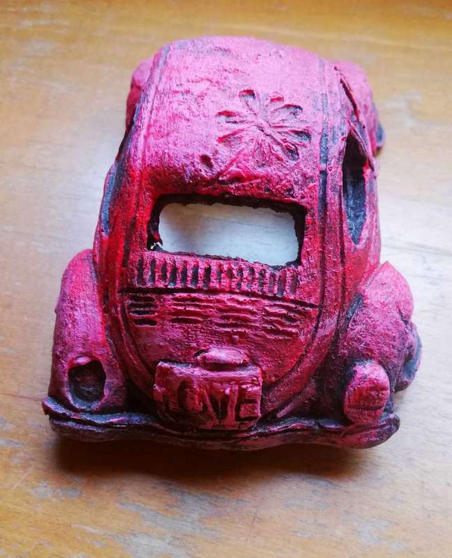 An Unusual Rare Red VW Beetle paperweight OR a fish tank ornament. 18cm.