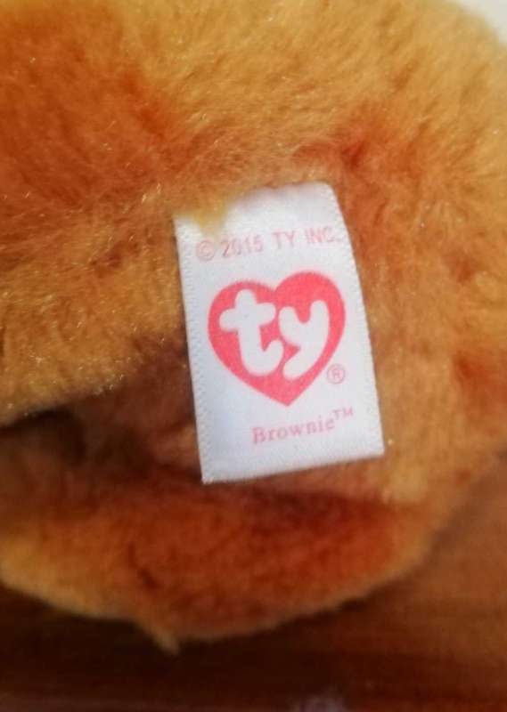 Brownie the Velvety TY Beanie Boo. Golden glitter eyed Bear. 18cm.