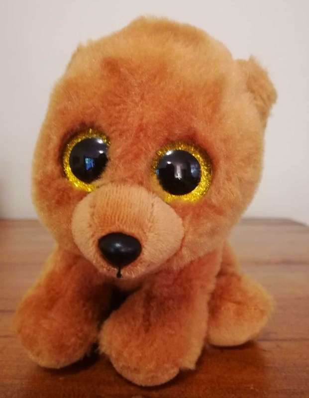 Brownie the Velvety TY Beanie Boo. Golden glitter eyed Bear. 18cm.
